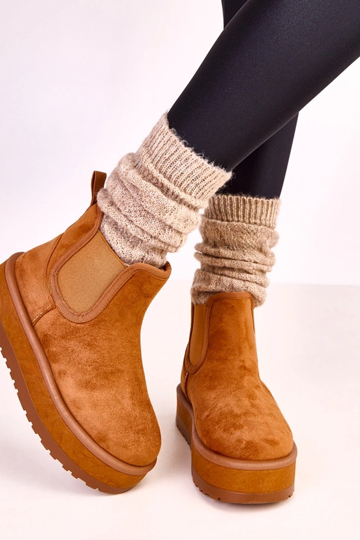 Bottes en neige basses brunes avec...