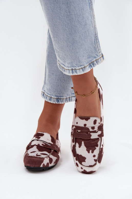 Mocassins plats pour femmes avec patchs couleur marron et blanc "Soreline"