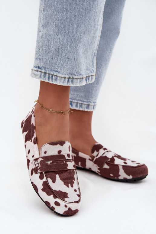 Mocassins plats pour femmes avec patchs couleur marron et blanc "Soreline"