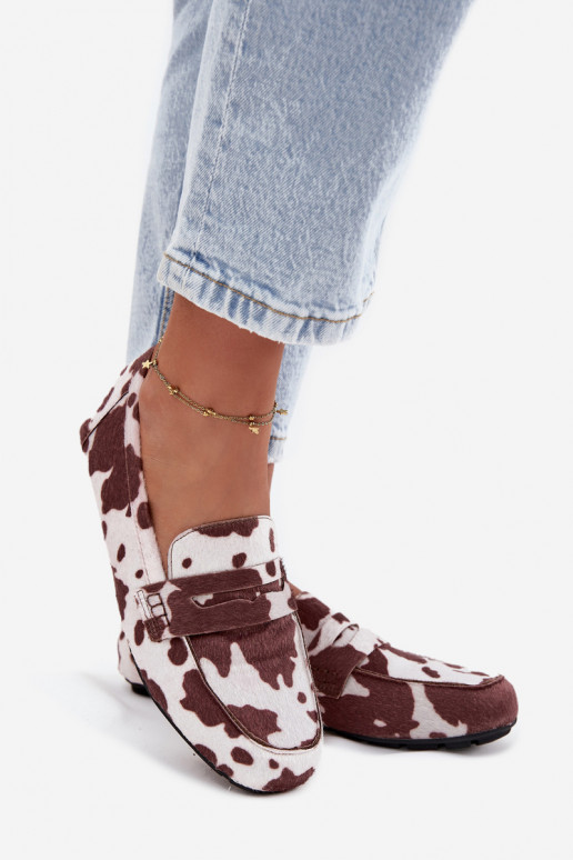 Damesvlakbodem mokassins met lappen in bruin-wit "Soreline"