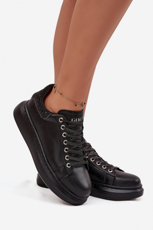 Dames sportieve sneakers van natuurlijk leer GOE OO2N4004 zwart