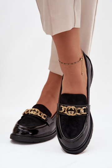 Lakken dames mocassins met gouden details S.Barski HY52-540 zwarte kleur 2