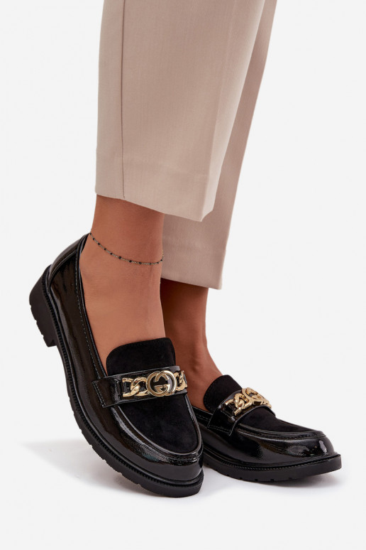 Mocassins laqués Féminin avec des détails dorés S.Barski HY52-540 couleur noire