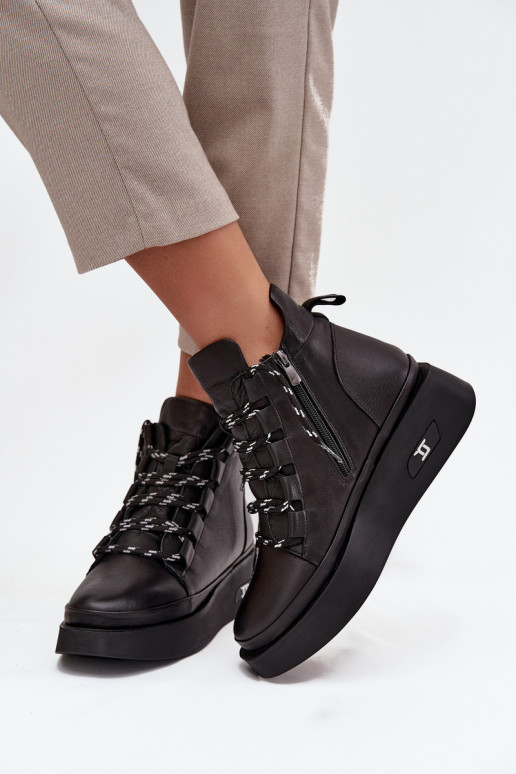 Haut Damenstiefel mit einer Plattform sich Zuarm laufen Artiker 55C0809 schZuarze Farbe