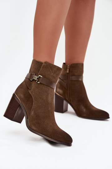 Bottines en daim chaud couleur chaki pour femmes avec talons en cuir naturel Sergio Leone BT25384-S 2