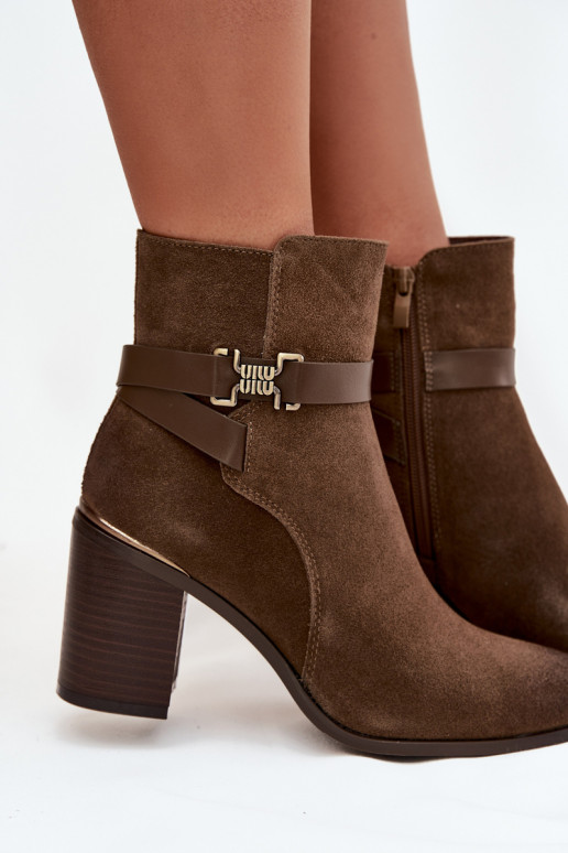 Chaki dames warme suède ankle boots met hakken van natuurlijk leer Sergio Leone BT25384-S Chaki dames warme suède ankle boots met hakken van natuurlijk leer Sergio Leone BT25384-S