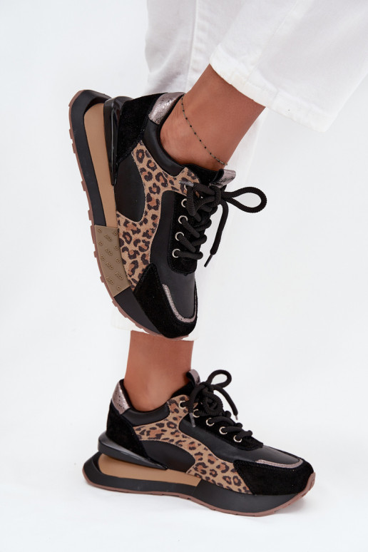 Haut Sneakers Stilvollllschuhe Feminin mit einer Plattform mit Leopardenfellmuster Artiker 55C0134 schZuarze Farbe