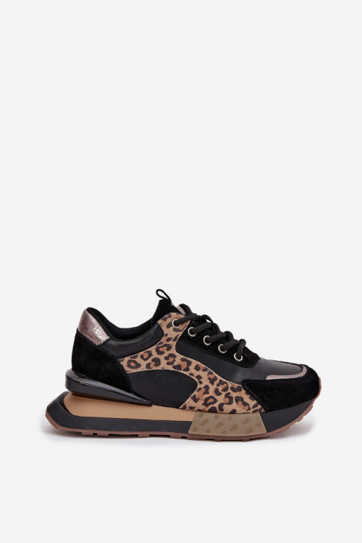 Haut Sneakers Stilvollllschuhe Feminin mit einer Plattform mit Leopardenfellmuster Artiker 55C0134 schZuarze Farbe