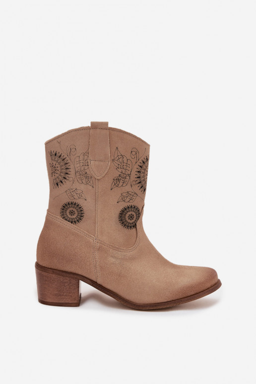 en daim Peau Bottes pour femmes avec des éléments ajourés avec des talons Zazoo 3844 beige