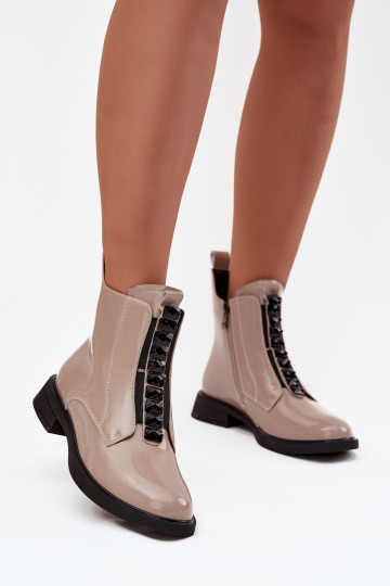 Damen Stiefeletten aus echtem Leder mit Lackeffekt D&A MR52-108 sandfarben