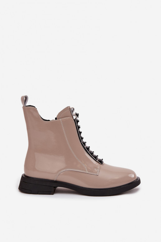 Damen Stiefeletten aus echtem Leder mit Lackeffekt D&A MR52-108 sandfarben