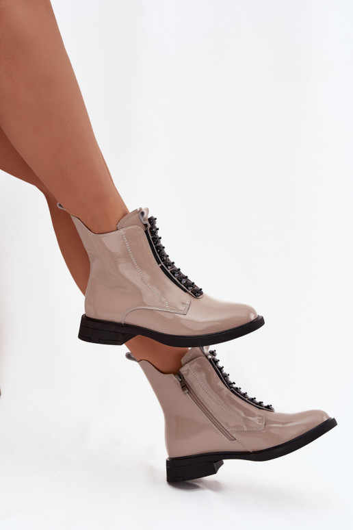 Damen Stiefeletten aus echtem Leder mit Lackeffekt D&A MR52-108 sandfarben