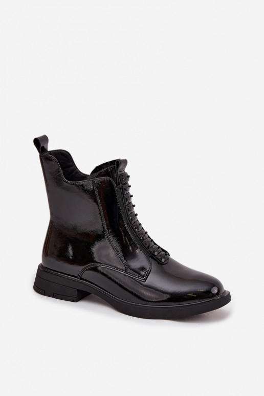 D&A MR52-108 schwarze Lackstiefeletten aus Kunstleder für Damen