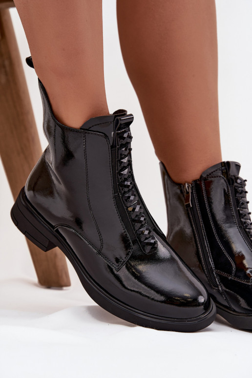 Bottes à talons vernies noires en simili cuir D&A MR52-108