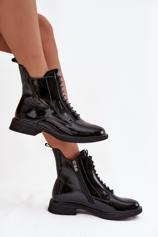 Bottes à talons vernies noires en simili cuir D&A MR52-108