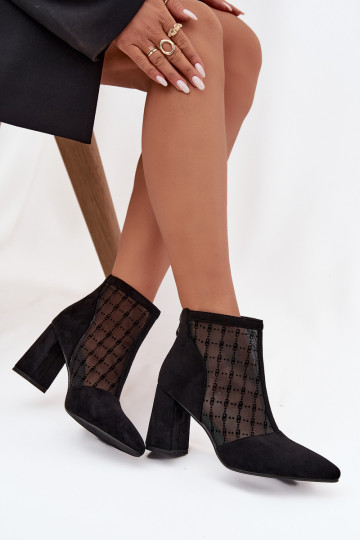 Bottines en cuir pour femmes avec filet D&A LZ52-944 couleur noire