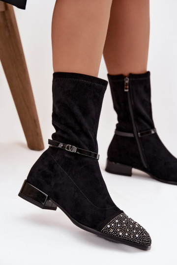 Bottines à petit talon pour femmes avec décoration et lanières D&A MR52-165 couleur noire