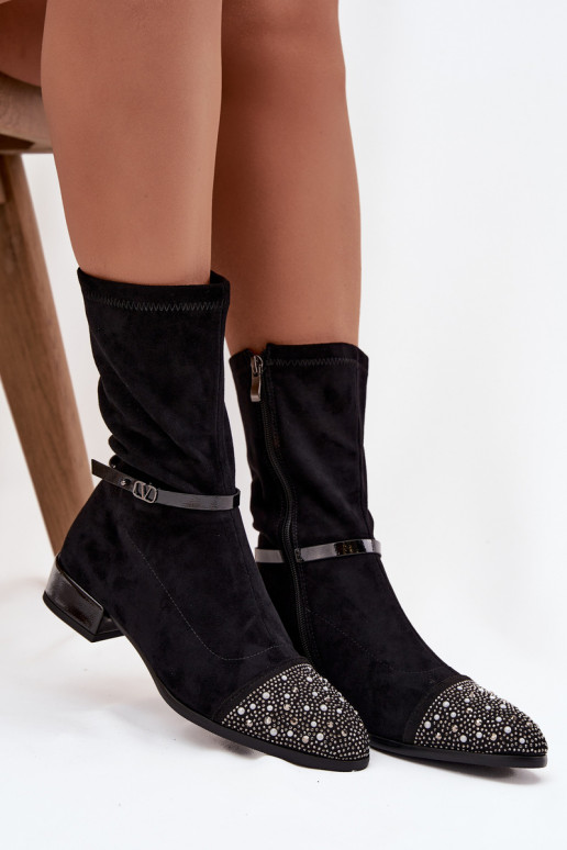 Bottines à petit talon pour femmes avec décoration et lanières D&A MR52-165 couleur noire