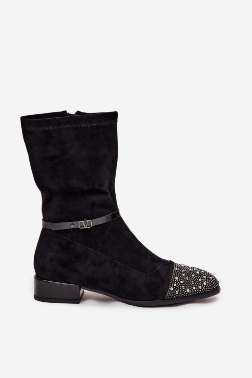 Bottines à petit talon pour femmes avec décoration et lanières D&A MR52-165 couleur noire