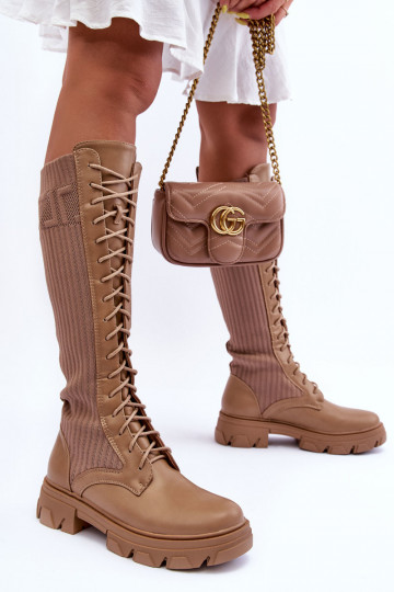 bottes avec des talons larges avec une semelle intérieure de type chaussette beige Itona 2