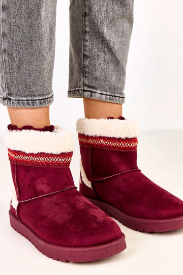 Bordeauxfarbene niedrige Schneestiefel mit Stickerei Sensila