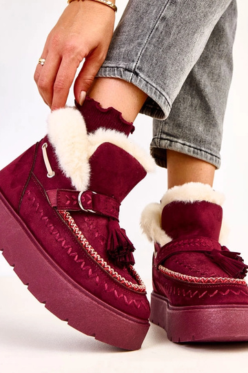 Bottes en neige bordeaux à plateforme avec franges Maurisa 2
