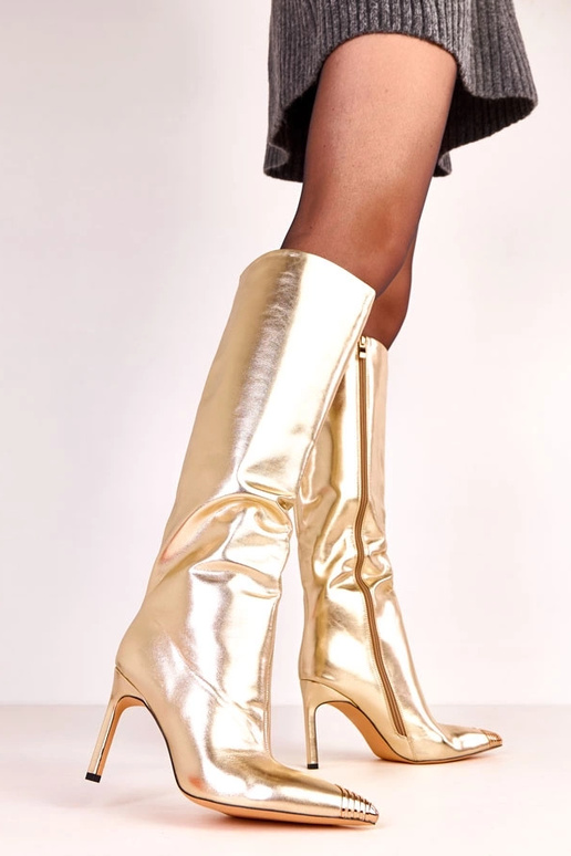 Goldene elegante kniehohe Stiefel mit...