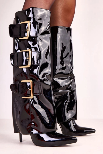 Bottines vernis noires avec tige repliée Karela