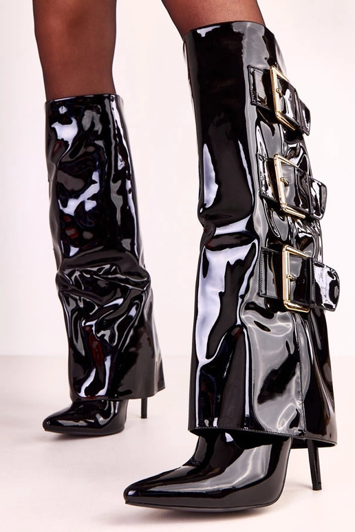 Zwarte lakleren laarzen met...