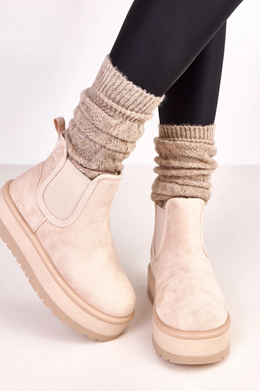 Beige niedrige Schnee-Stiefel mit...