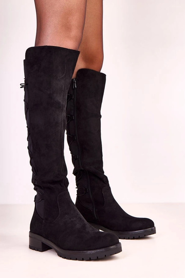 Bottes noires montantes avec lacets au mollet Rebecca