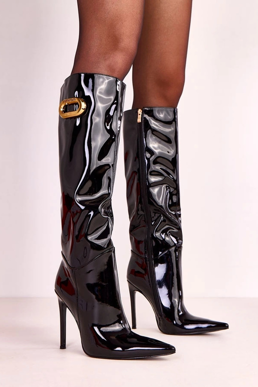 Bottes montantes noires en vernis...