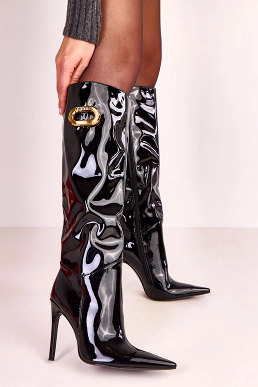 Bottes montantes noires en vernis...