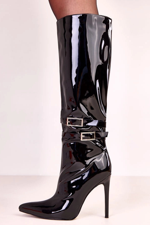 Bottes montantes noires en vernis...