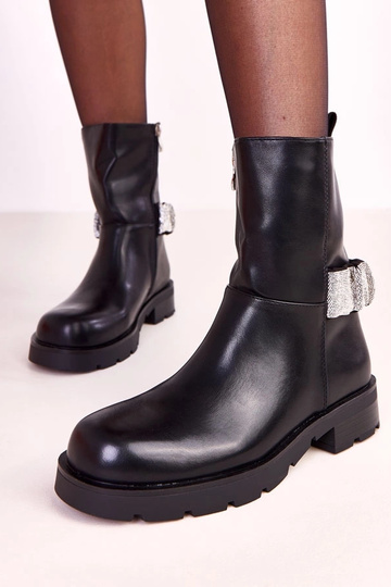 Bottines noires pour femmes avec décoration en zircons Elisana 2