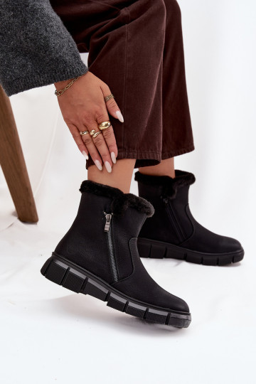 Schneestiefel Feminin mit einer Plattform mit Pelzmantel schZuarze Farbe Briselle