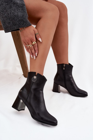 Bottines isolées en cuir avec talons Tai turiciejka K7203-04 couleur noire
