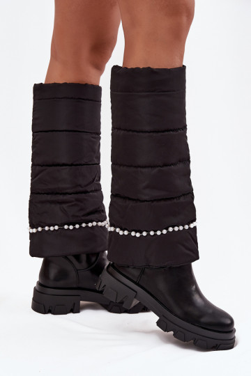 Warme Overknees mit Perlen in schwarzer Farbe Irvette