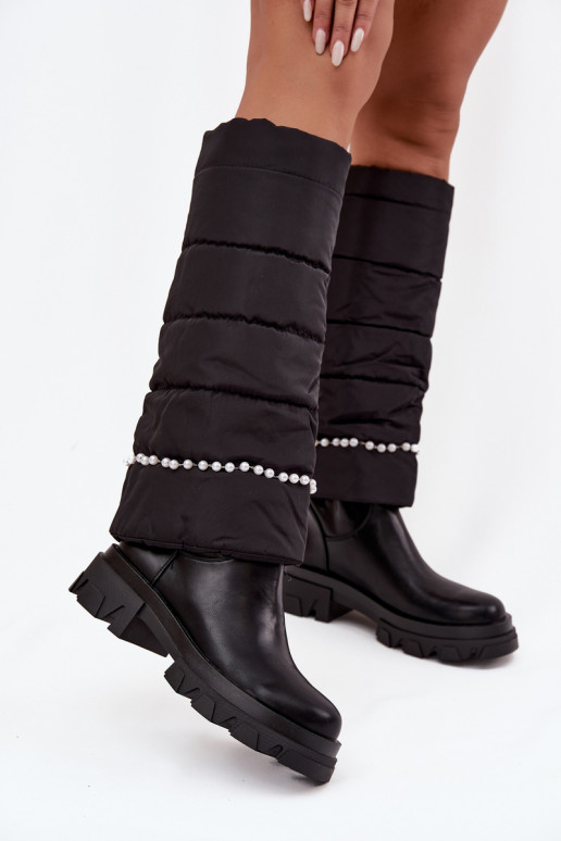 Bottes chaudes avec des perles couleur noire Irvette