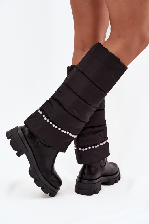 Bottes chaudes avec des perles couleur noire Irvette