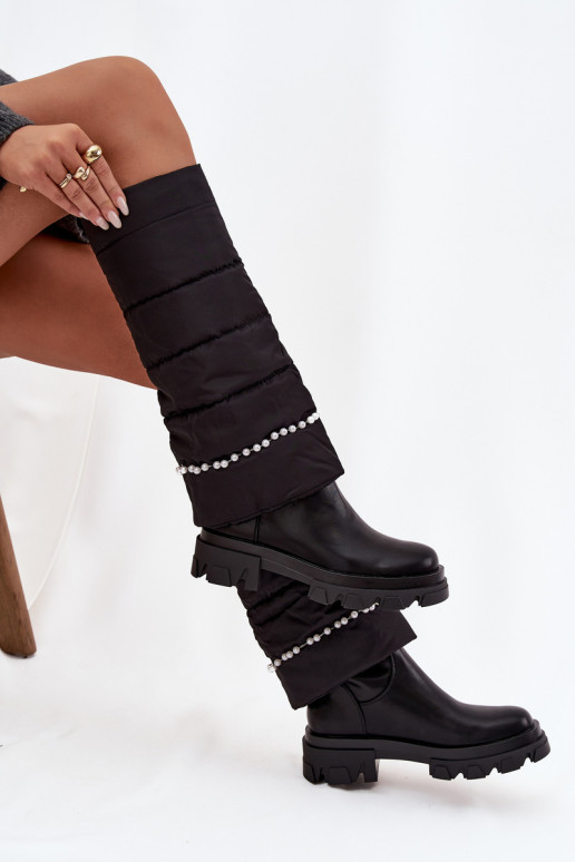 Bottes chaudes avec des perles couleur noire Irvette