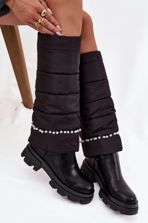 Bottes chaudes avec des perles couleur noire Irvette