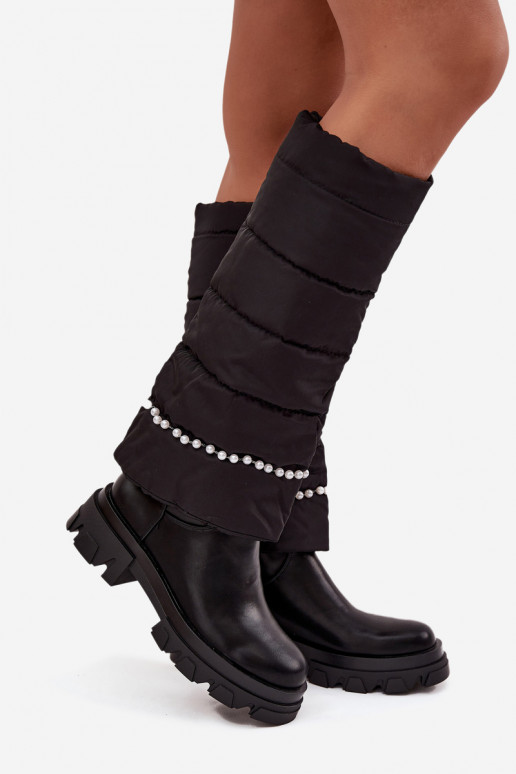 Bottes chaudes avec des perles couleur noire Irvette