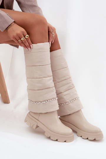 Warme Overknees mit Perlen in elfenbeinfarbiger Farbe Irvette