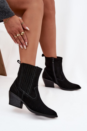 Bottes en daim style cowboy pour femmes avec talons isolées couleur noire Dylira