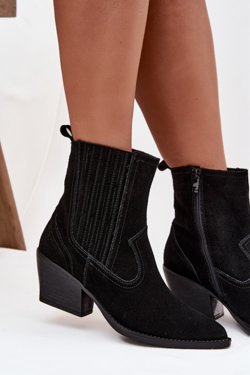 Suede schoenen coInboystijl Dames met hakken opInarmen zInart Dylira Suede schoenen coInboystijl Dames met hakken opInarmen zInart Dylira