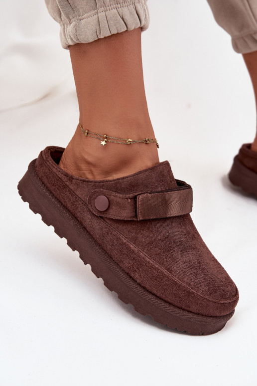 Dames Slippers opInarmen met bont erin met platform CzekoladoIne Azida Dames Slippers opInarmen met bont erin met platform CzekoladoIne Azida