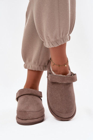 Slippers Dames met riemen opInarmen met bont erin beige Rilena