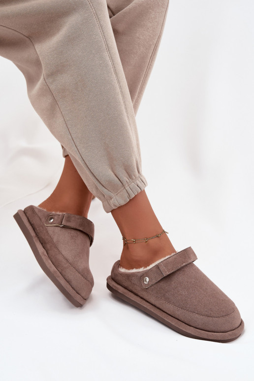 Slippers Dames met riemen opInarmen met bont erin beige Rilena