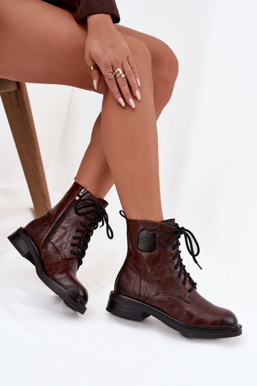 Peau Bottines de travail Féminin Avec des décorations Detalem Il fautciejka K7180-01 marron Peau Bottines de travail Féminin Avec des décorations Detalem Il fautciejka K7180-01 marron